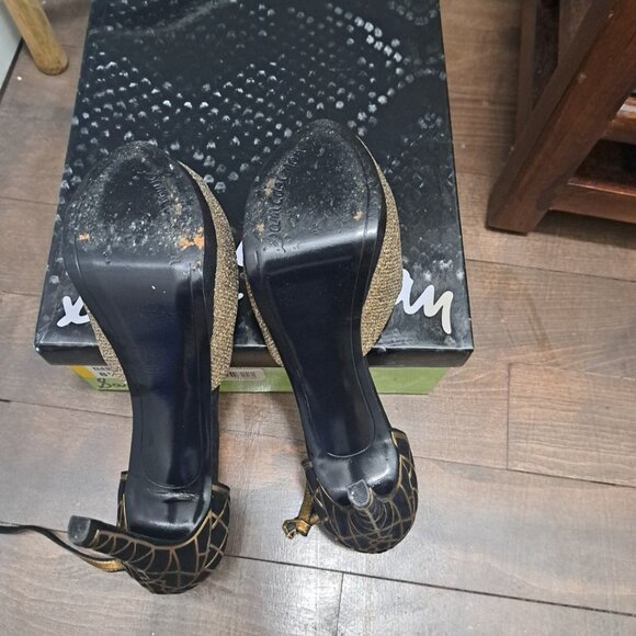 Sam Edelman Paulette Heel Gold Black Peep Toe Pump - Picture 5 of 6